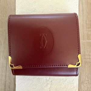 NEW CARTIER Must Line Calf Leather Bordeaux Coin Case Purse L3000464